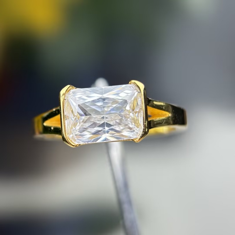 4ct Channel Setting  Radiant Cut White Sapphire Ring In Gold