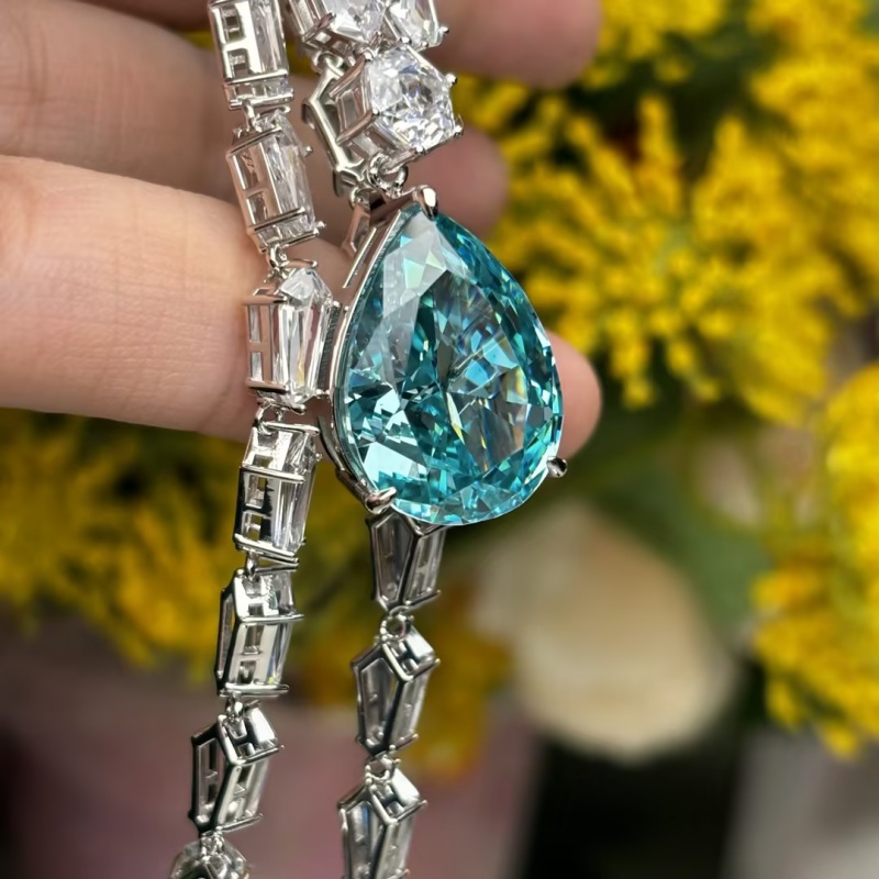 Pear Cut Paraiba Bluish & Fancy Cut White Sapphire Occasion Necklace