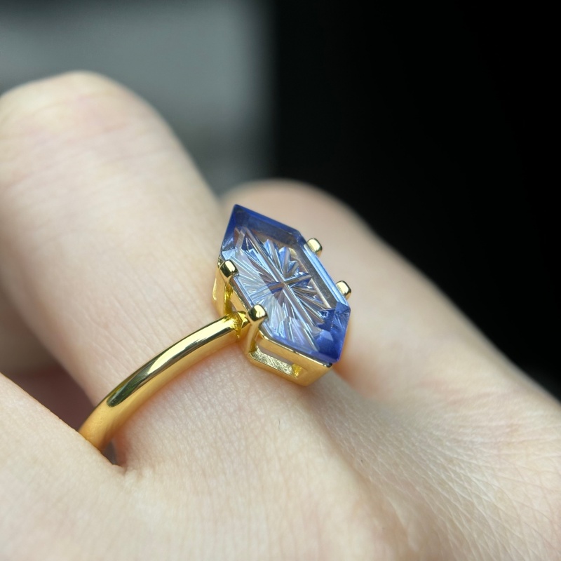 3.75ct Fantasy Cut Blue Sapphire Two Tone Solitaire Ring