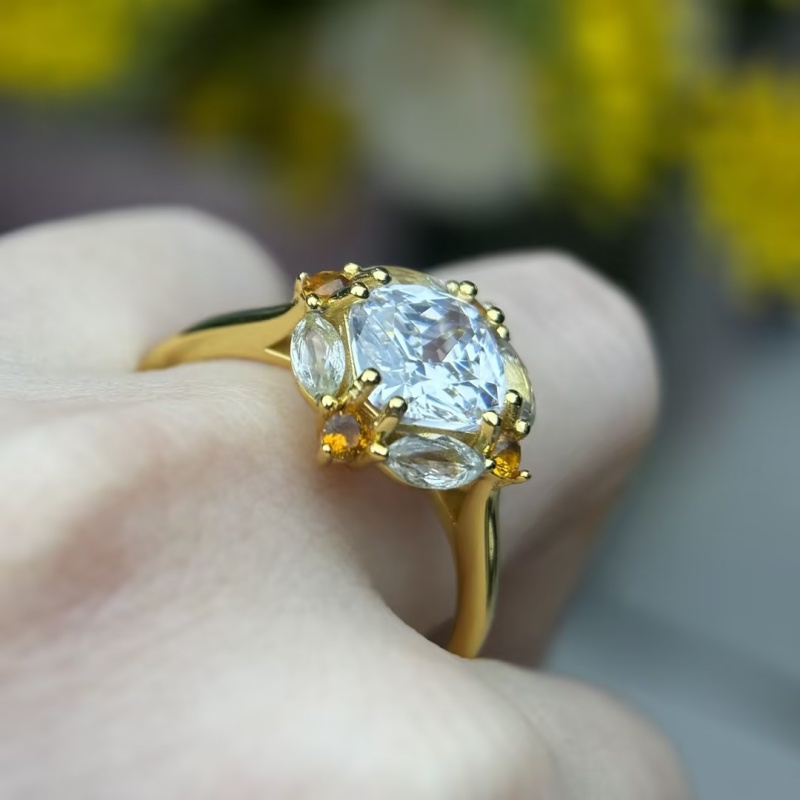 Fashion 2.5ct Cushion Cut White Sapphire & Multi-Stone Halo Engagement Ring