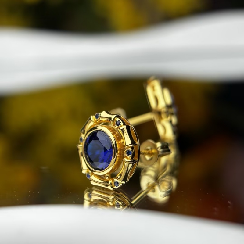 Original Design - 2ct Round Cut Blue Sapphire Studs Earrings