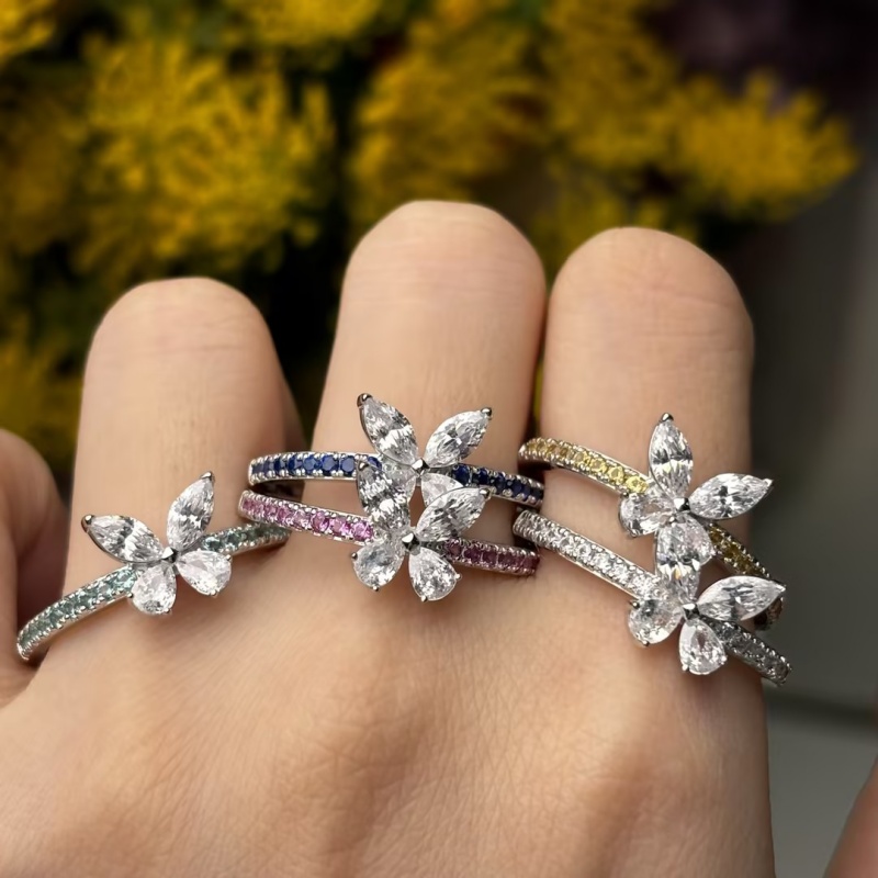 Pear & Marquise Cut White Sapphire Butterfly Shaped Stacked Wedding Set / 5 pcs
