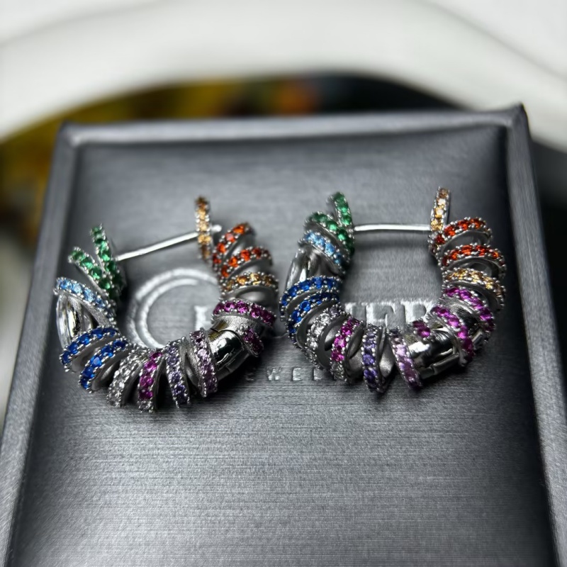 Oval Cut White & Round Cut Multicolor Sapphire Rainbow Twist Hoop Earrings