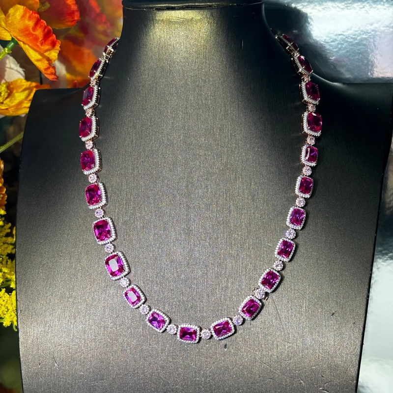Cushion Cut Pink & Round Cut White Two-Tone Sapphire Necklace