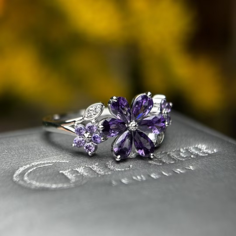 9.85ctw Pear Cut Amethyst Sapphire Flower Shaped Ring (2 Color Options)