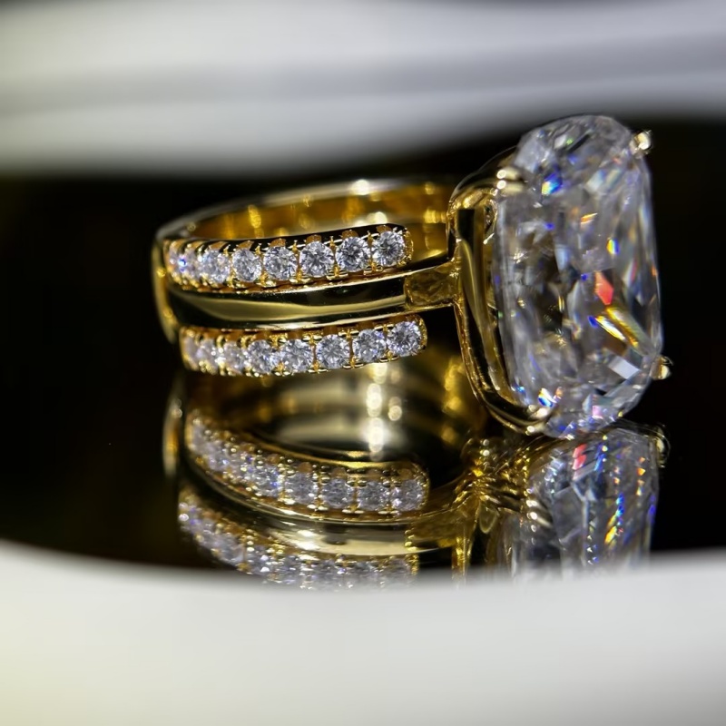 Original Design - 15ct Cushion Cut Moissanite Wedding Set （ 2pcs）
