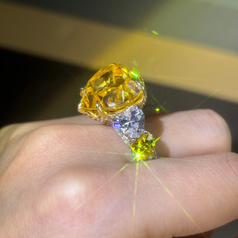 6ct Heart Cut Yellow Sapphire Full Diamond Ring