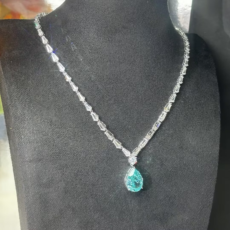 Pear Cut Paraiba Bluish & Fancy Cut White Sapphire Occasion Necklace