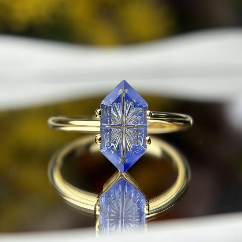 3.75ct Fantasy Cut Blue Sapphire Two Tone Solitaire Ring