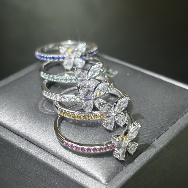 Pear & Marquise Cut White Sapphire Butterfly Shaped Stacked Wedding Set / 5 pcs