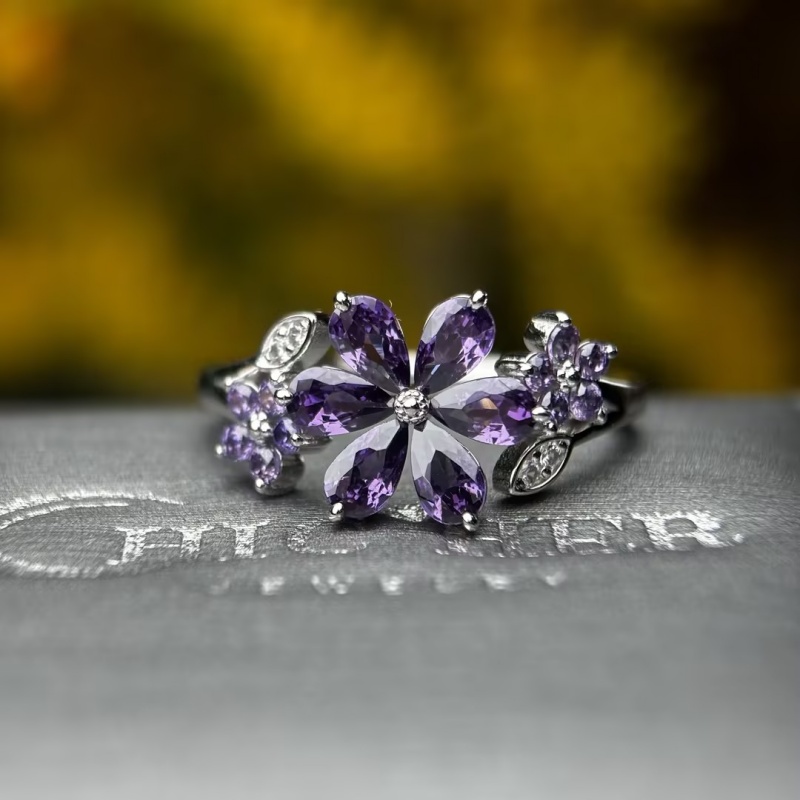 9.85ctw Pear Cut Amethyst Sapphire Flower Shaped Ring (2 Color Options)