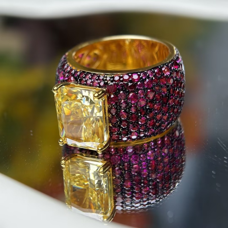 Pave Setting 6ct Radiant Cut Yellow Sapphire Cocktail Ring