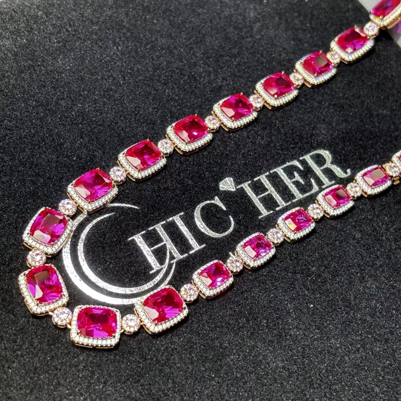 Cushion Cut Pink & Round Cut White Two-Tone Sapphire Necklace