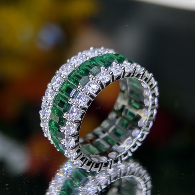7.35ct Emerald Cut Ruby / Emerald Sapphire Wedding Band (2 Color Options)
