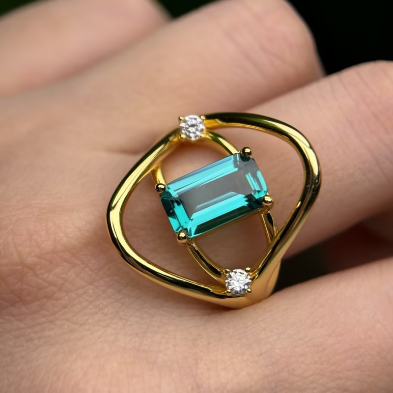 2ct Emerald Cut Teal Tourmaline Open-Frame Ring