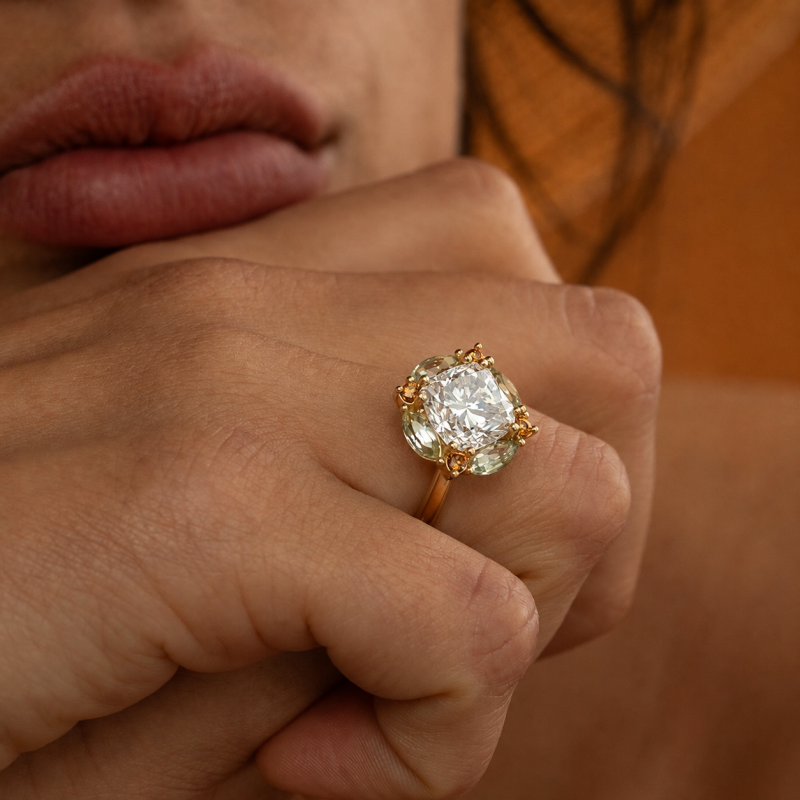 Fashion 2.5ct Cushion Cut White Sapphire & Multi-Stone Halo Engagement Ring
