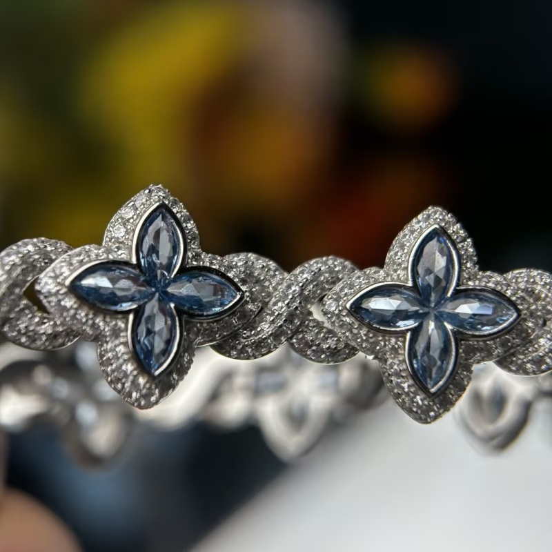 Men Marquise Cut Blue Sapphire Lucky Four Leaf Clover Bracelet