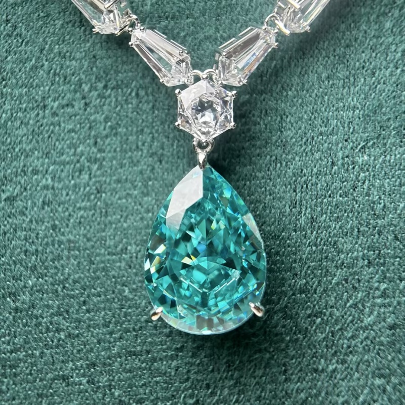 Pear Cut Paraiba Bluish & Fancy Cut White Sapphire Occasion Necklace