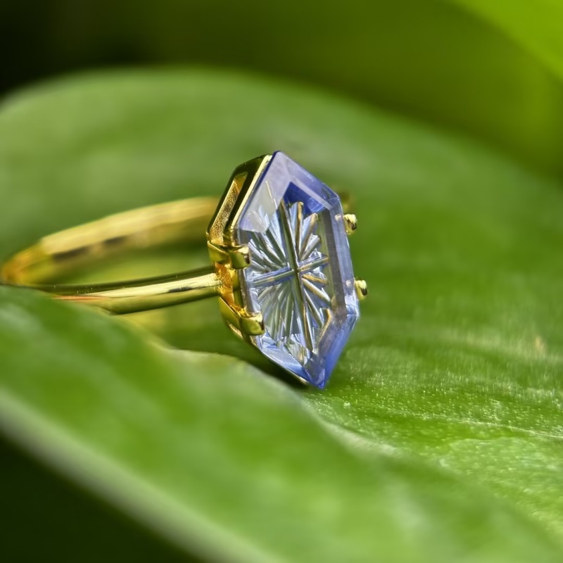 3.75ct Fantasy Cut Blue Sapphire Two Tone Solitaire Ring