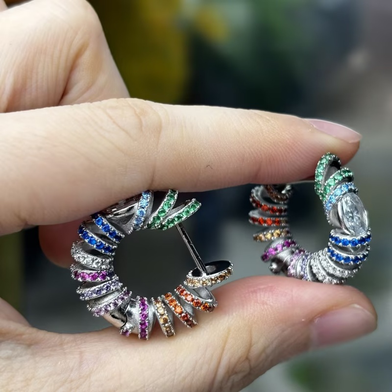 Oval Cut White & Round Cut Multicolor Sapphire Rainbow Twist Hoop Earrings