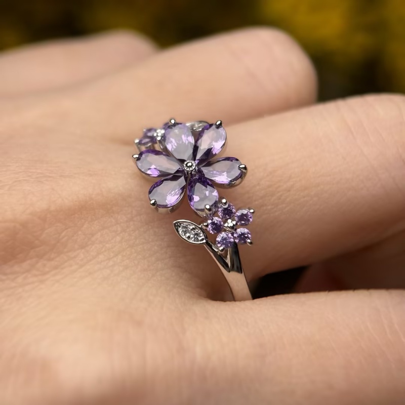 9.85ctw Pear Cut Amethyst Sapphire Flower Shaped Ring (2 Color Options)