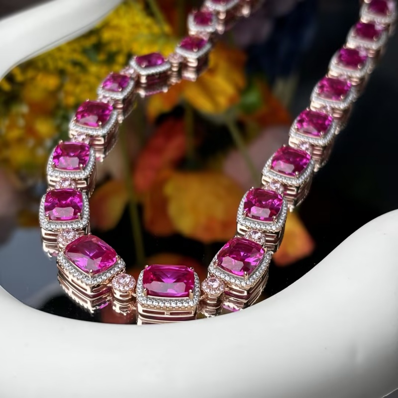 Cushion Cut Pink & Round Cut White Two-Tone Sapphire Necklace