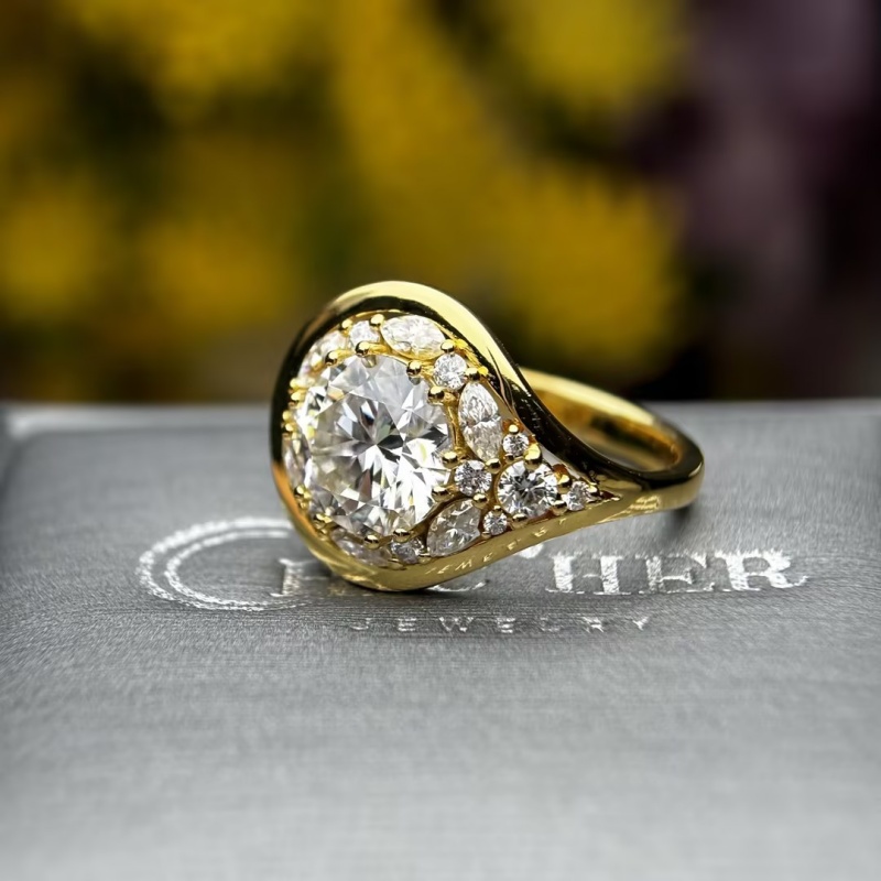 Classic 3ct Round Cut White Moissanite Halo Engagement Ring