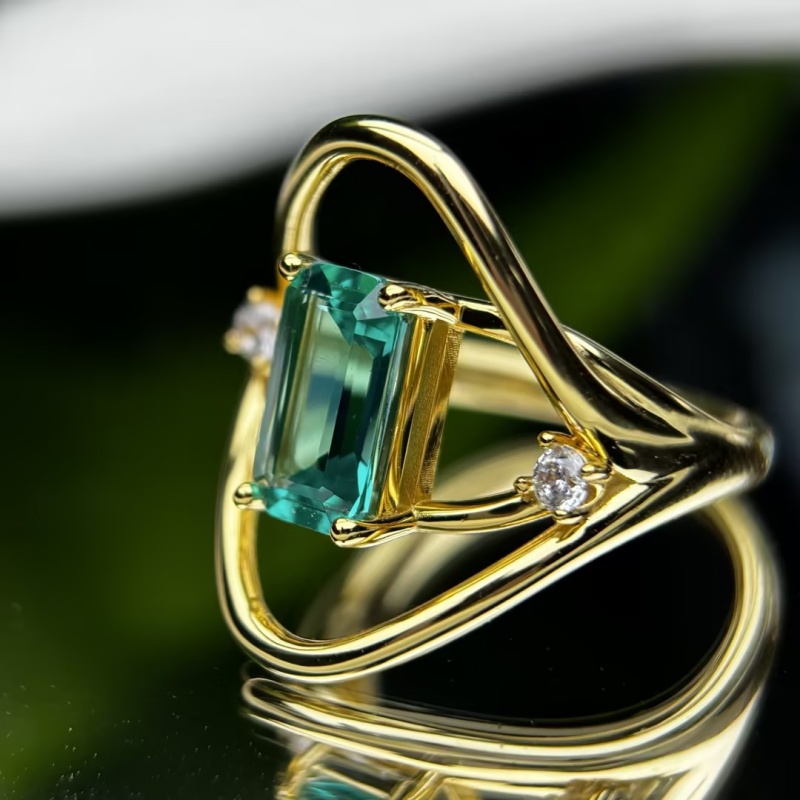 2ct Emerald Cut Teal Tourmaline Open-Frame Ring