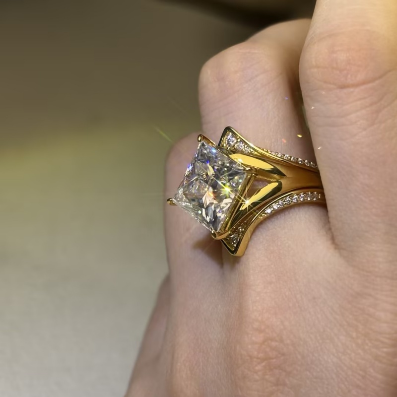 Fashion 5ct Princess Cut Moissanite Three Tier Stacked Wedding Sets （Ring Set & Single Ring）