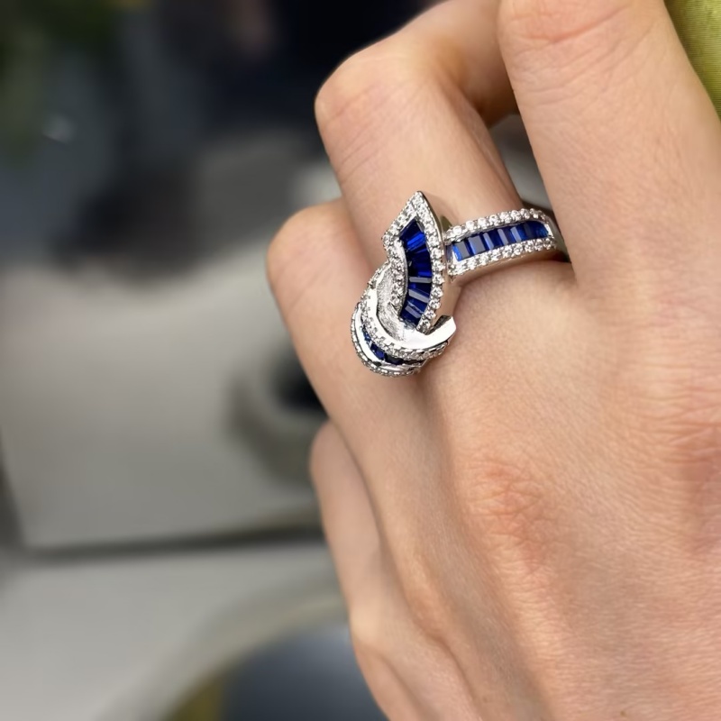 Fashion 7.25ctw Baguette Cut Blue & Round Cut White Sapphire Tight Knot Wedding Band