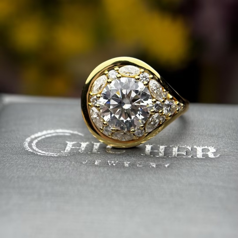 Classic 3ct Round Cut White Moissanite Halo Engagement Ring
