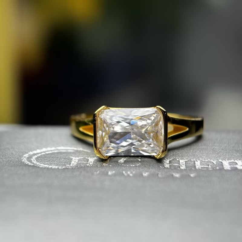 4ct Channel Setting  Radiant Cut White Sapphire Ring In Gold