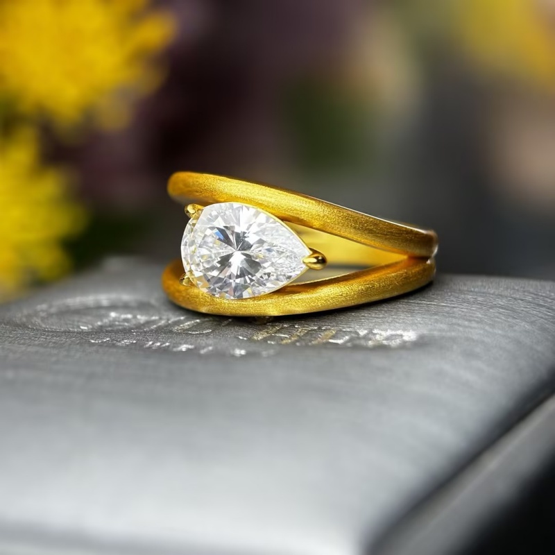 1.5ct Three-prong Setting Pear Cut White Sapphire Engagement Ring