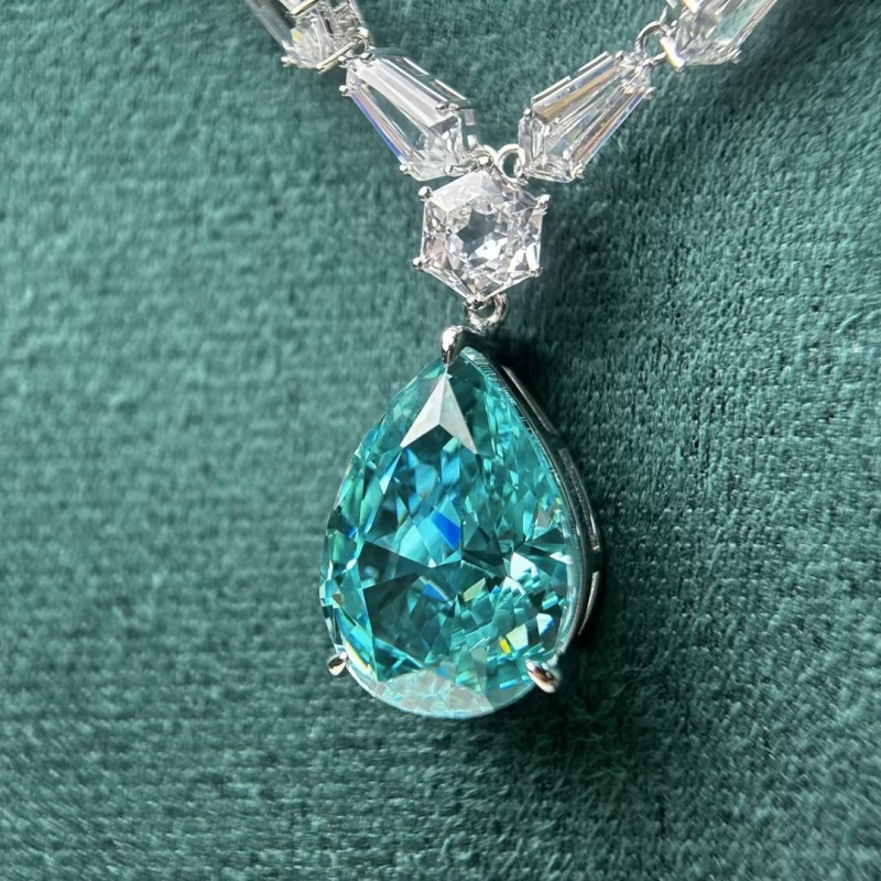 Pear Cut Paraiba Bluish & Fancy Cut White Sapphire Occasion Necklace
