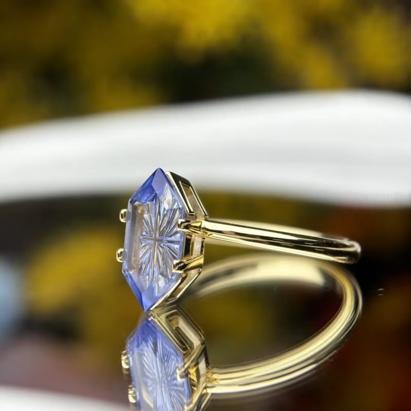 3.75ct Fantasy Cut Blue Sapphire Two Tone Solitaire Ring