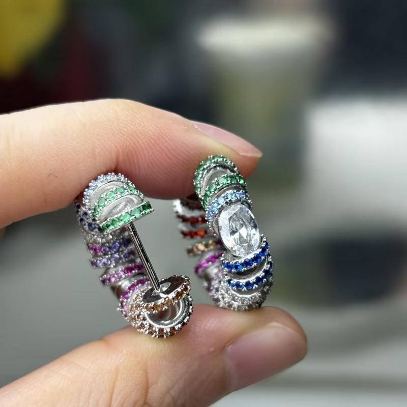 Oval Cut White & Round Cut Multicolor Sapphire Rainbow Twist Hoop Earrings