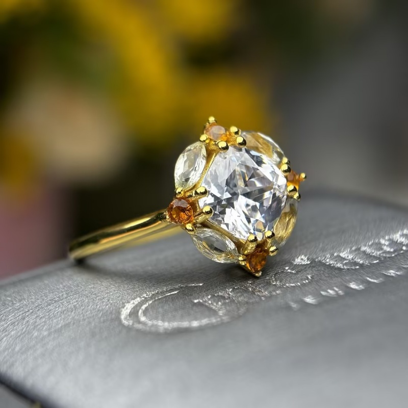 Fashion 2.5ct Cushion Cut White Sapphire & Multi-Stone Halo Engagement Ring