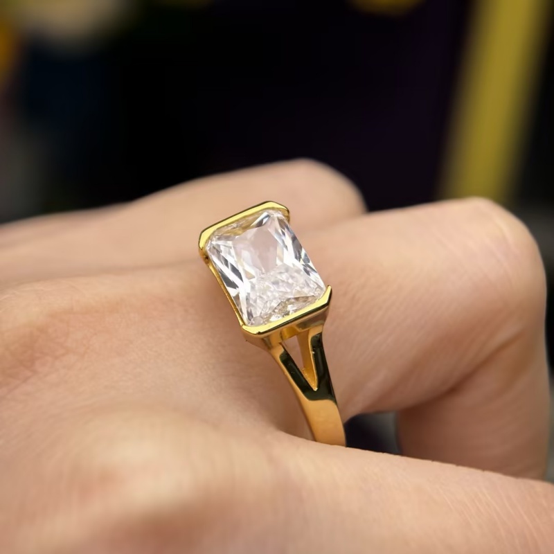 4ct Channel Setting  Radiant Cut White Sapphire Ring In Gold