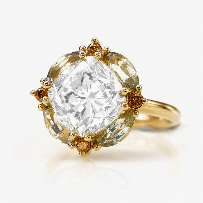 Fashion 2.5ct Cushion Cut White Sapphire & Multi-Stone Halo Engagement Ring