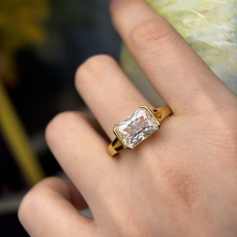 4ct Channel Setting  Radiant Cut White Sapphire Ring In Gold