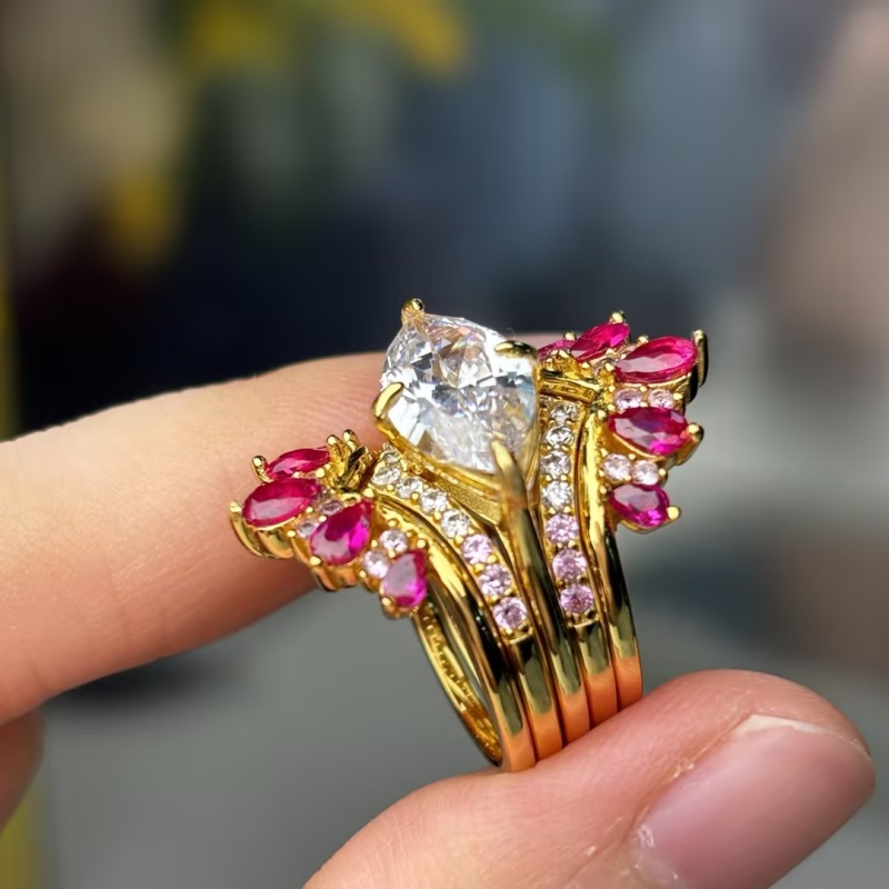 4ct Marquise Cut White Sapphire Wedding Set/5pcs