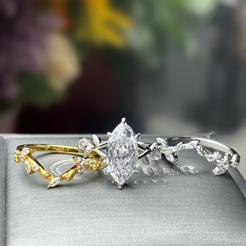3ct Marquise Cut White Sapphire Vine Ring Set / 3-Piece