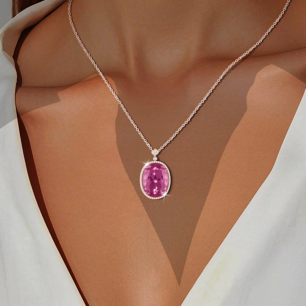 Butterfly Hollow Cushion Cut Pink Sapphire Pendant Necklace