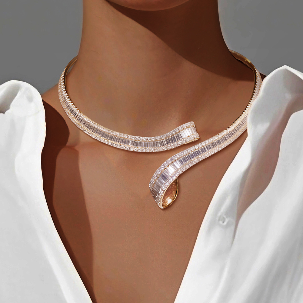 Luxury Open Design Baguette&Round Cut Diamond Necklace