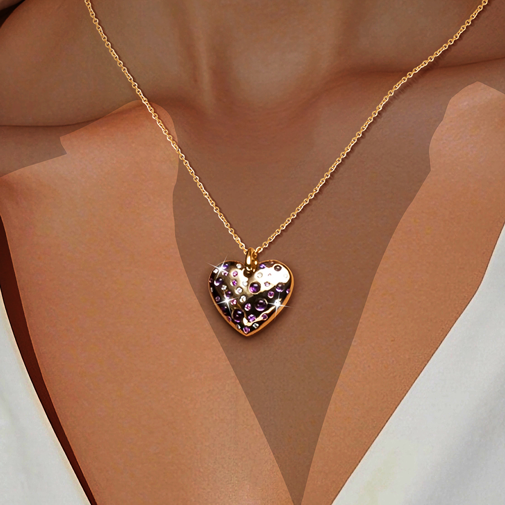 Pink&Amethyst&Diamond Heart Pendant Necklace