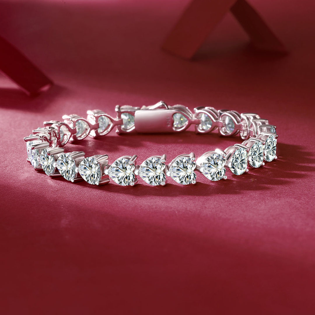 Heart Cut White Sapphire Tennis Chain Bracelet 
