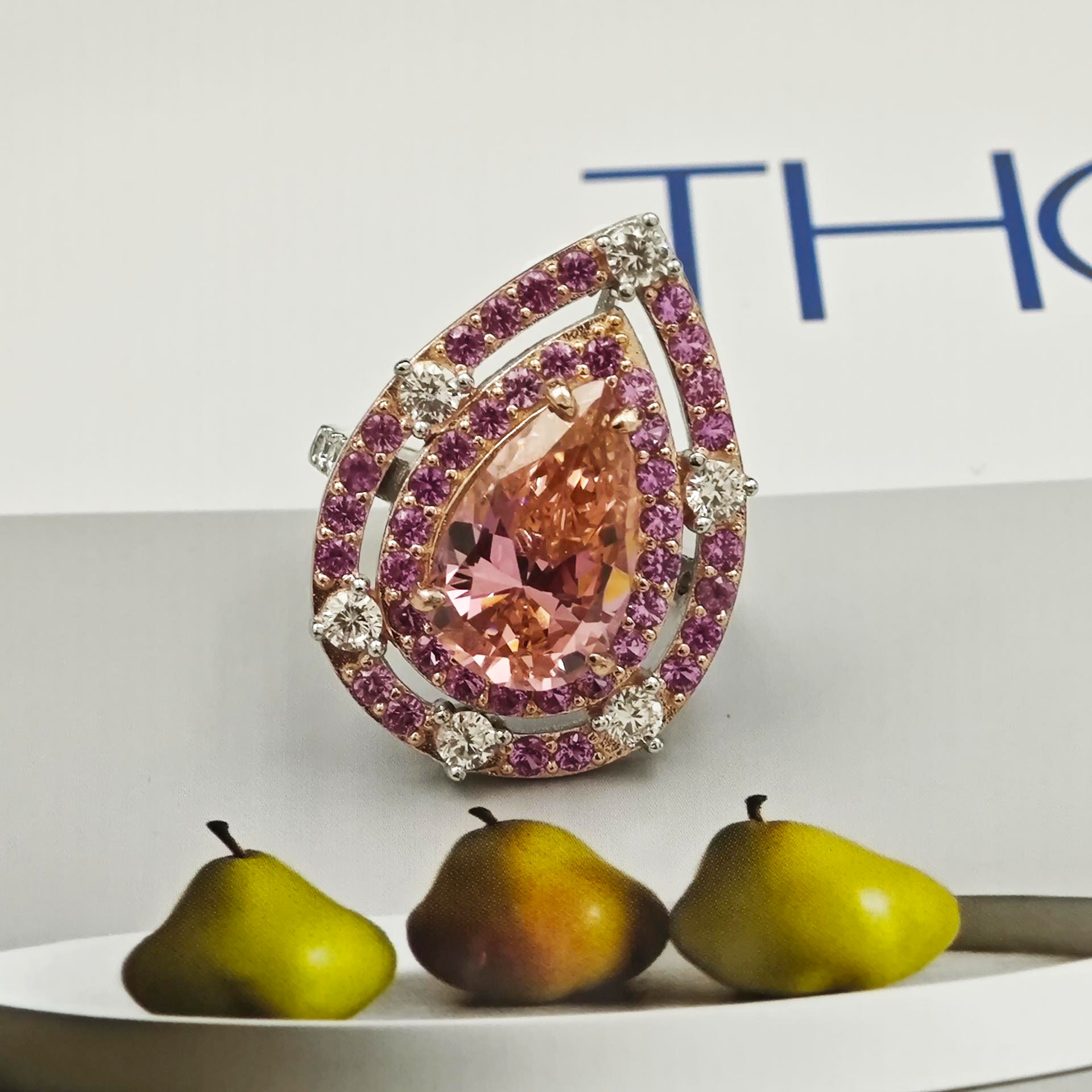 5ct Halo Pear Cut Pink Sapphire Engagement Ring