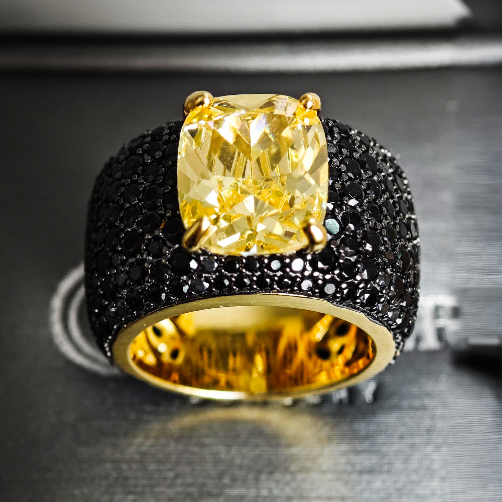 7ct Cushion Cut Yellow Sapphire Pave Setting Ring