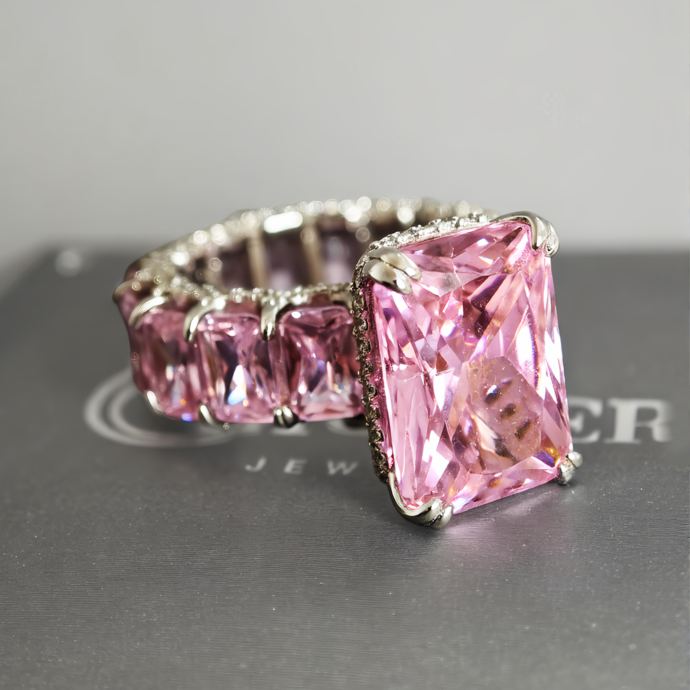 Under Halo 8ct Radiant Cut Pink Sapphire Engagement Ring