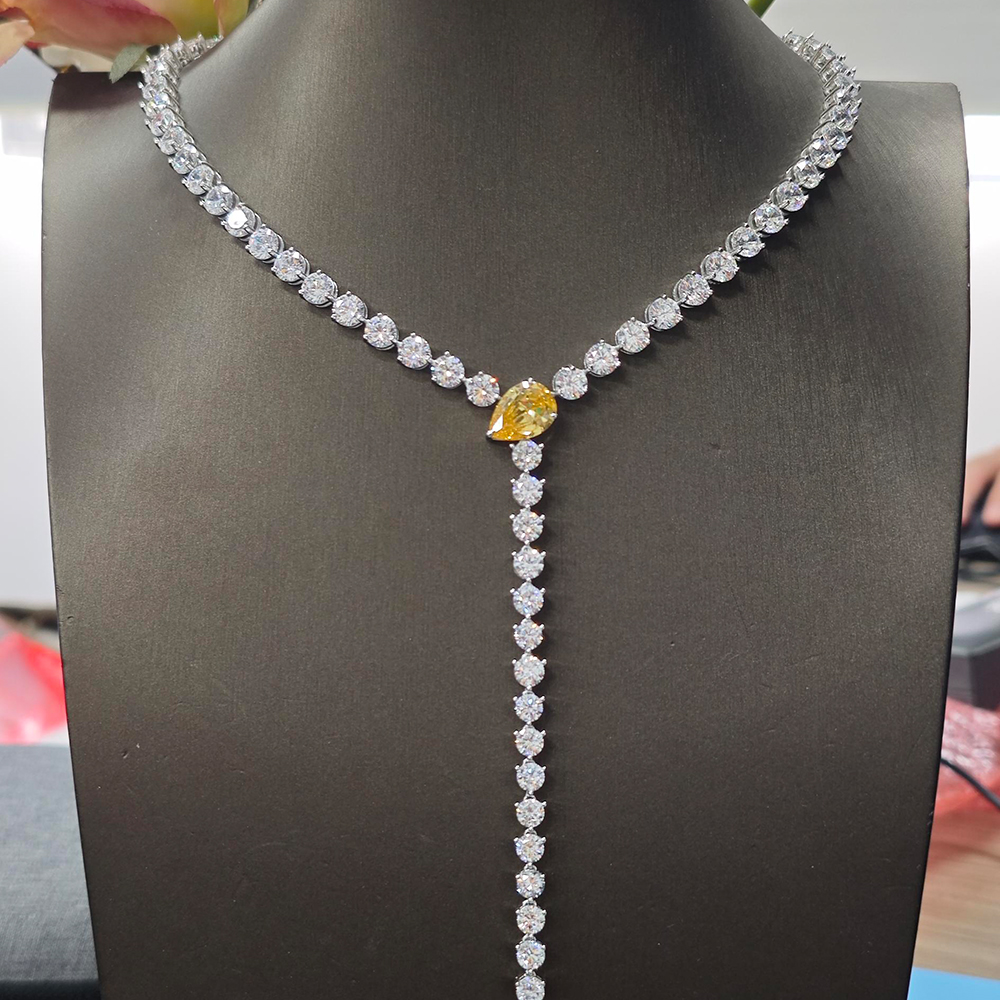 Fashion Round Cut White Sapphire Statement Necklace